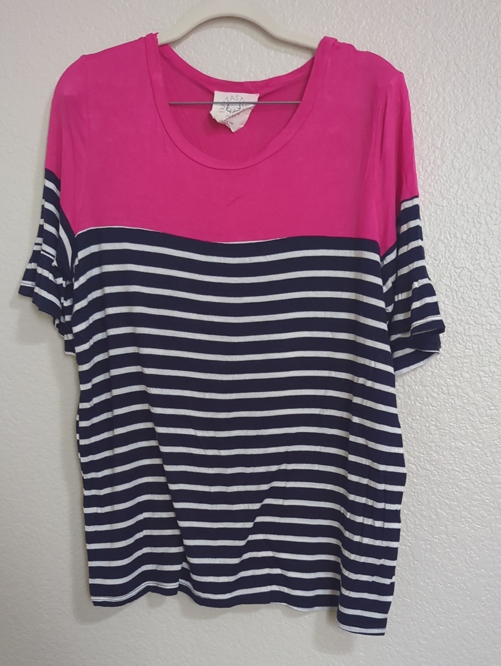 Fantastic Fawn Hot Pink and Navy Striped Short Sleeve Tee